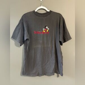 Vintage 90s Disney Mickey Mouse Embroidered T-Shirt | Size L | Faded Charcoal